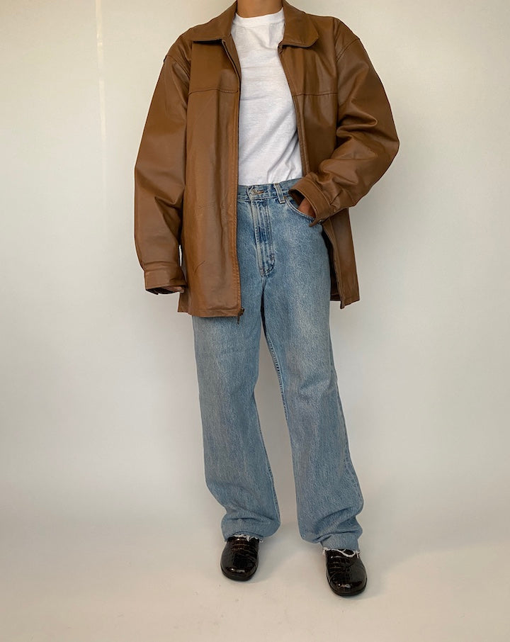 VINTAGE OVERSIZED BROWN LEATHER JACKET 2488