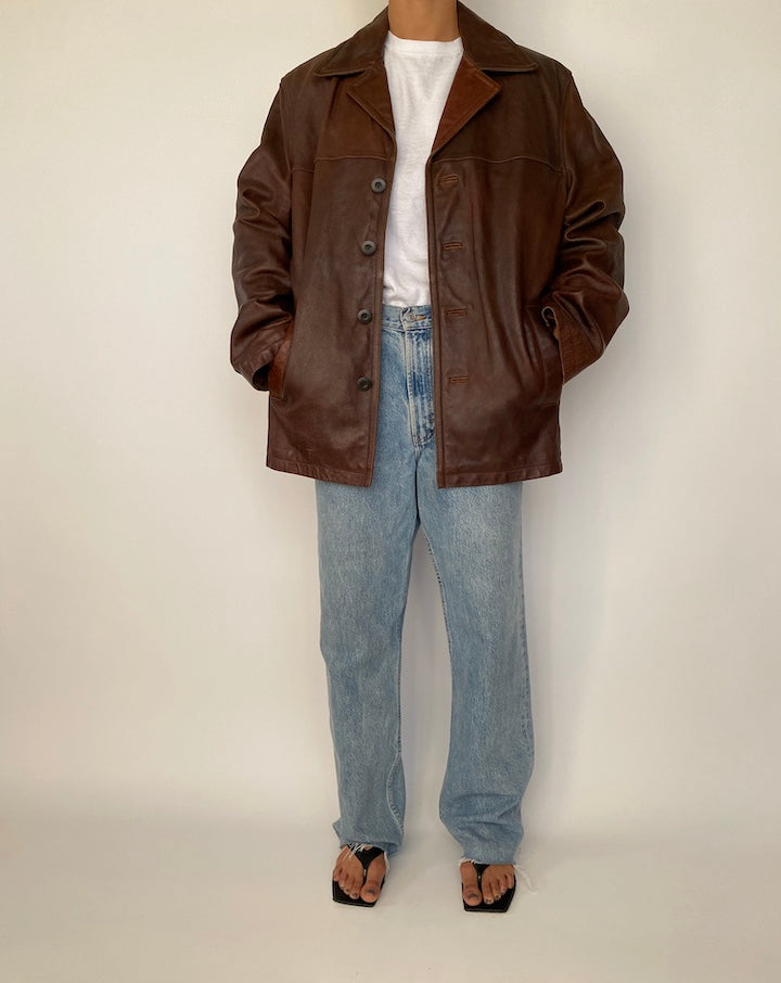 VINTAGE OVERSIZED BROWN LEATHER JACKET 2499