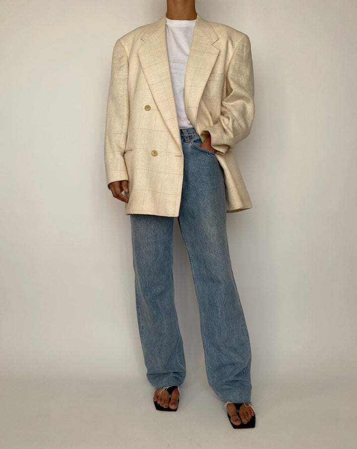 VINTAGE CREAM OVERSIZED CHECKED BLAZER 2503