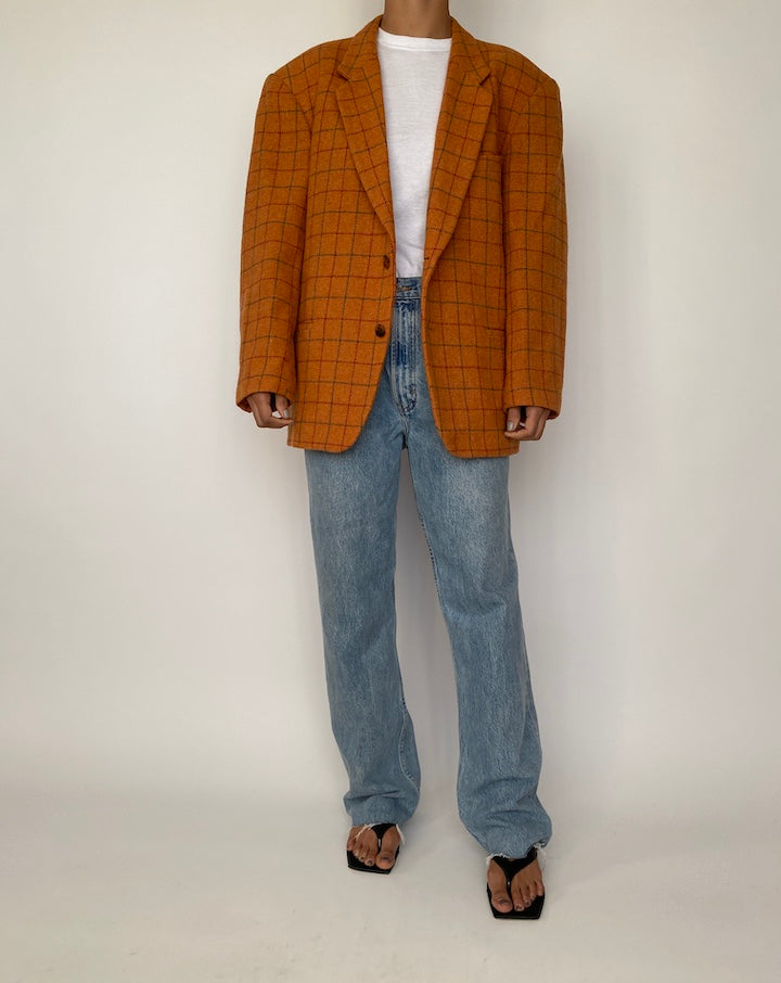 VINTAGE ORANGE CHECKED BLAZER 2506