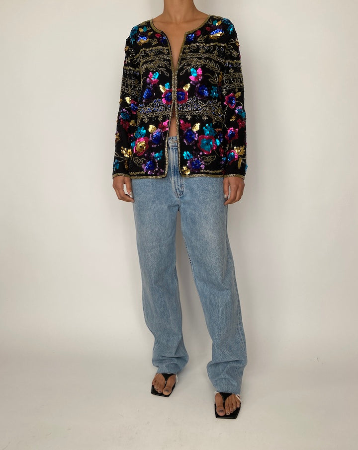 VINTAGE BLACK SEQUIN CARDIGAN 2516