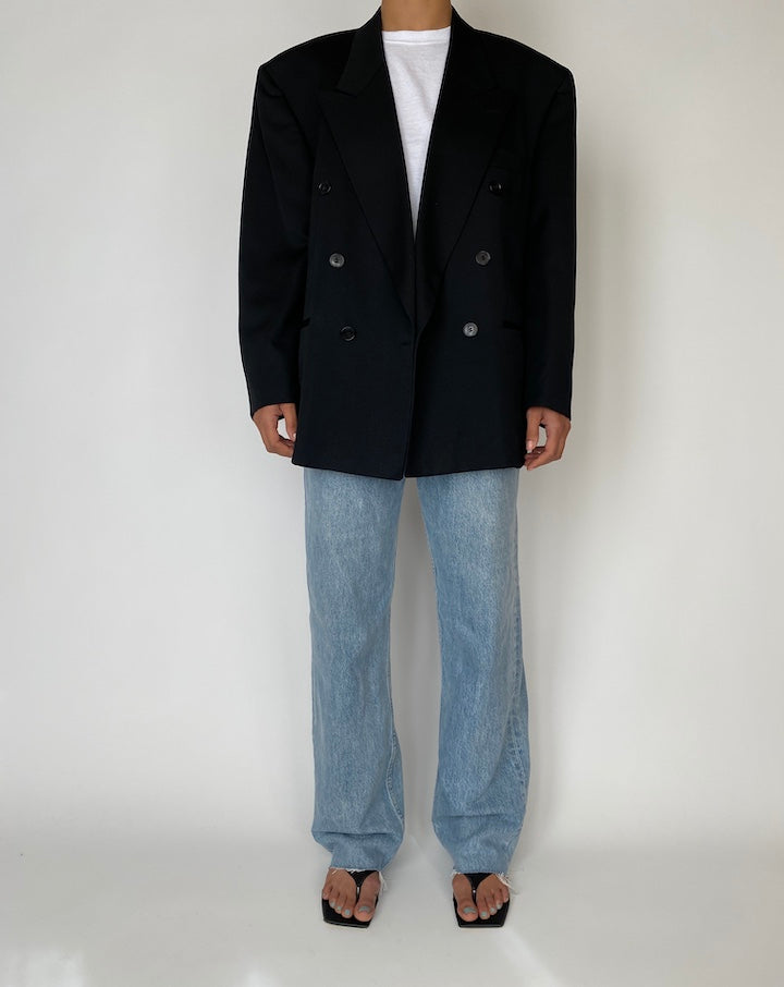 VINTAGE DOUBLE BREASTED BLACK WOOL BLAZER 2541