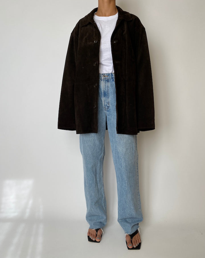 VINTAGE OVERSIZED DARK BROWN SUEDE LETHER JACKET 2554