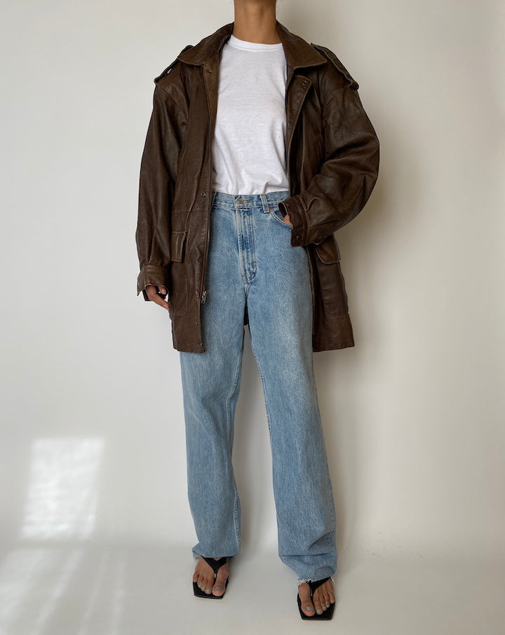 VINTAGE OVERSIZED DARK BROWN LEATHER JACKET 2562
