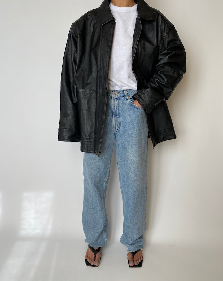 VINTAGE OVERSIZED BLACK LEATHER JACKET 2563