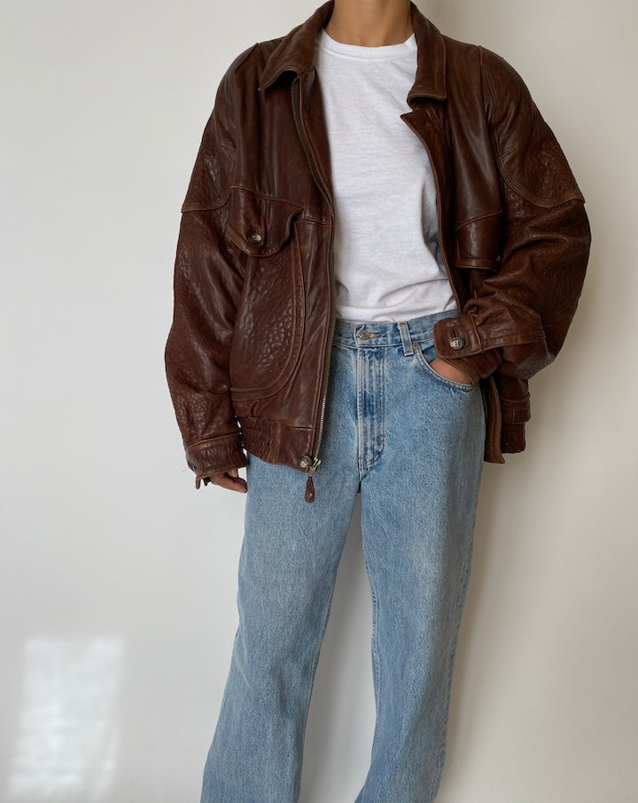 VINTAGE BROWN BOXY LEATHER JACKET 2565