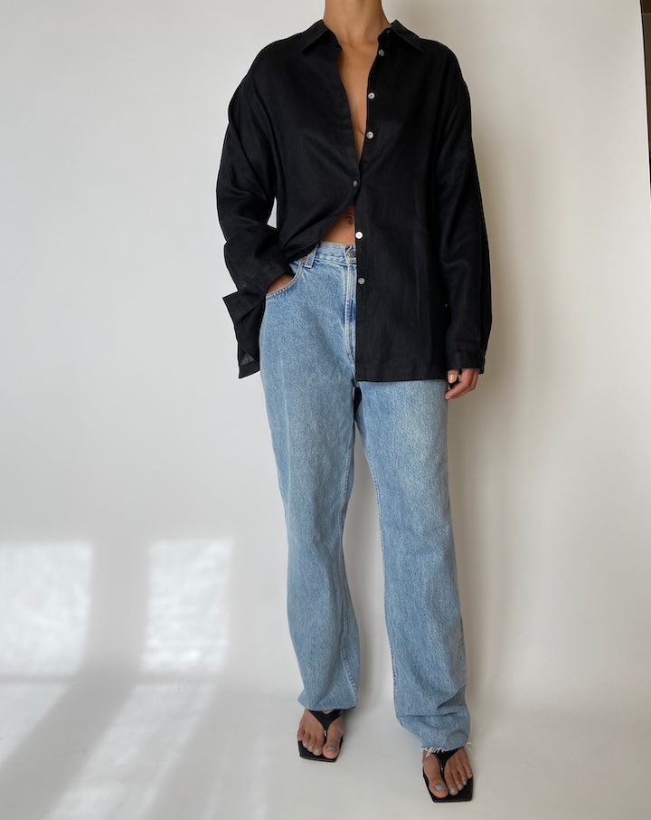 VINTAGE BLACK LINEN SHIRT 2576