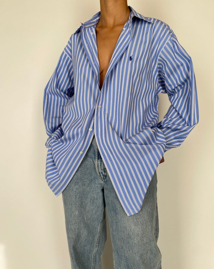 VINTAGE BLUE AND WHITE STRIPED RALPH LAUREN SHIRT 2580