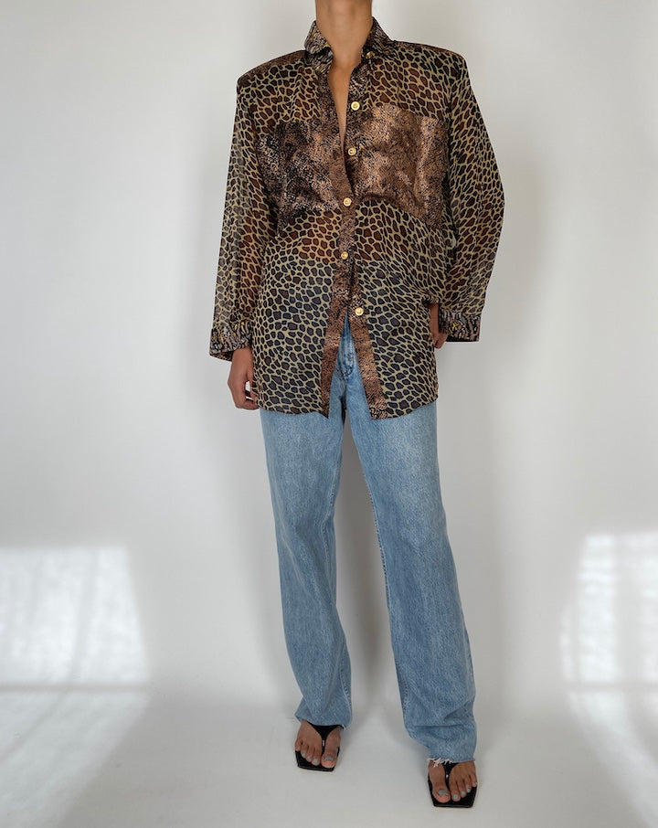 VINTAGE OVERSIZED ANIMAL PRINTED SILK BLOUSE 2582