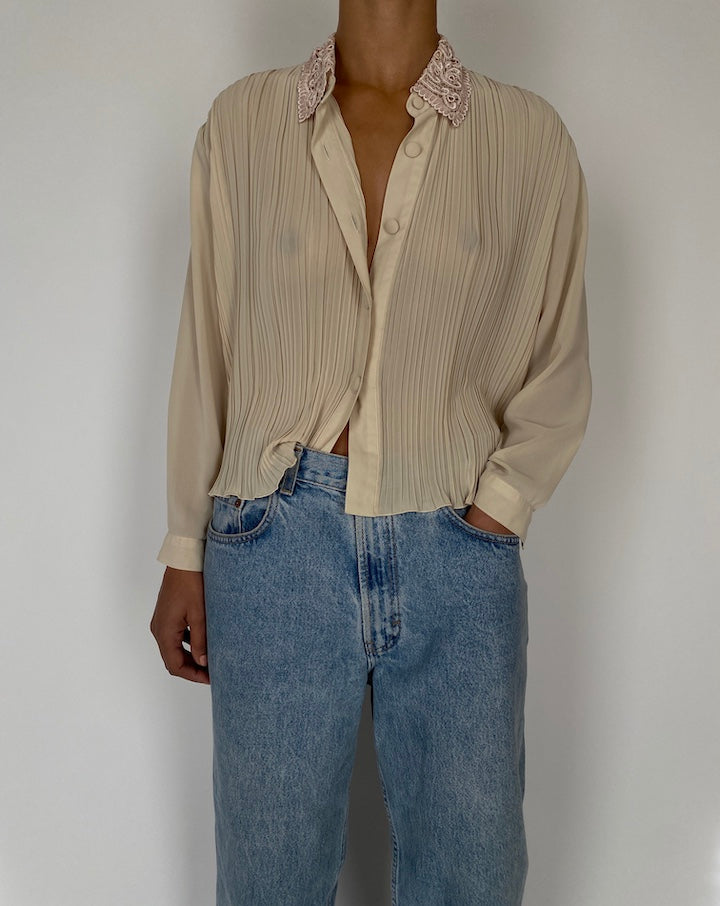 VINTAGE BEIGE PLEATED BLOUSE 2583