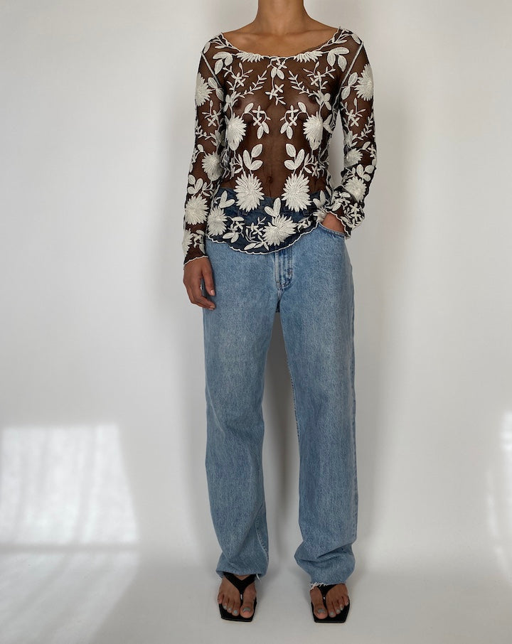VINTAGE SHEER FLOWER TOP 2586
