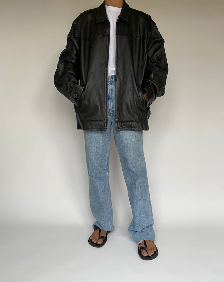 VINTAGE BLACK OVERSIZED LEATHER JACKET 2598