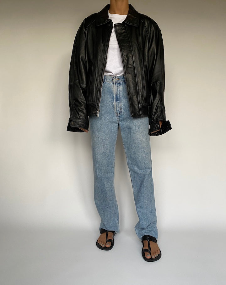 VINTAGE OVERSIZED BLACK LEATHER JACKET 2603