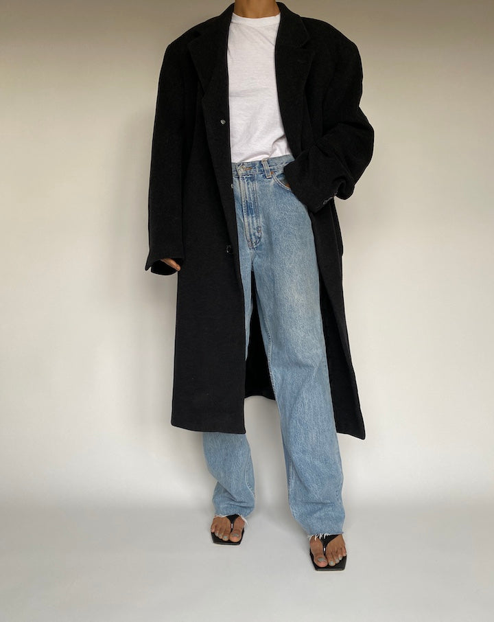 VINTAGE OVERSIZED LONG WOOL BLENDED COAT 2607