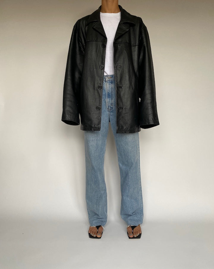 VINTAGE BLACK OVERSIZED LEATHER JACKET 2609