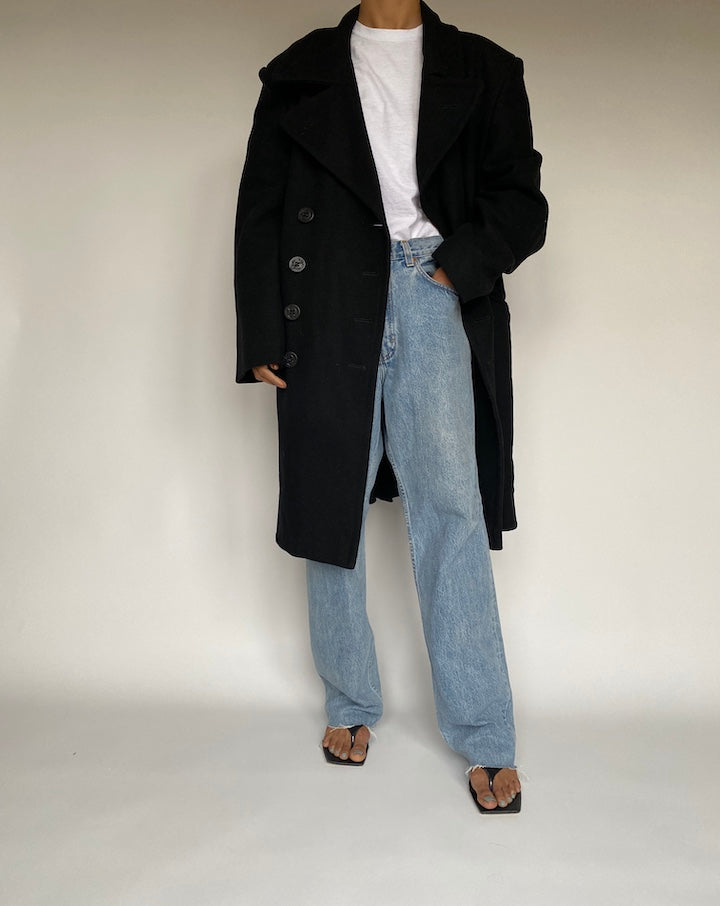 VINTAGE BLACK WOOOL BLENDED COAT 2612