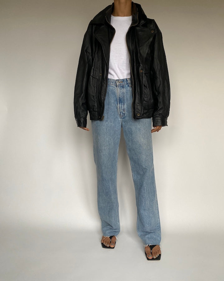 VINTAGE OVERSIZED BLACK LEATHER JACKET 2614