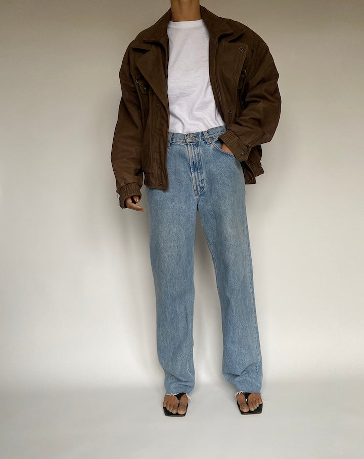 VINTAGE BROWN OVERSIZED LEATHER JACKET 2616