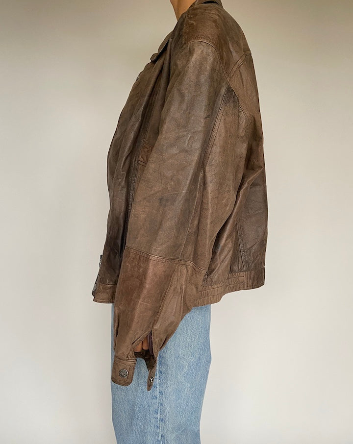 VINTAGE BROWN OVERSIZED LEATHER JACKET 2618
