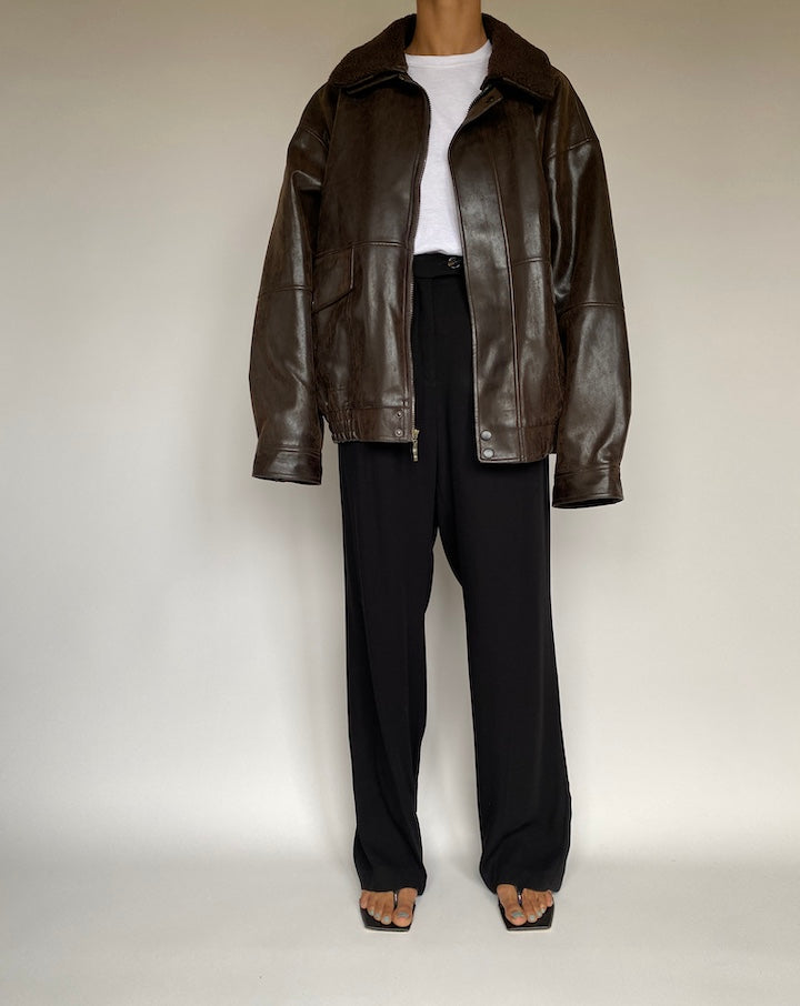 VINTAGE BROWN OVERSIZED FAUX LEATHER JACKET 2621