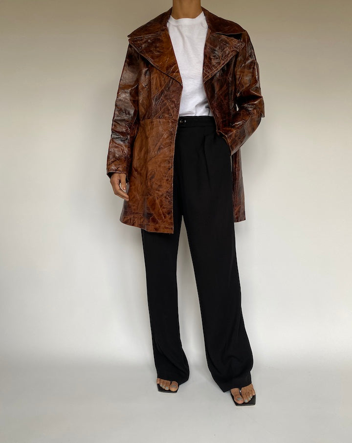 VINTAGE BROWN TONED LEATHER TRENCH COAT 2626