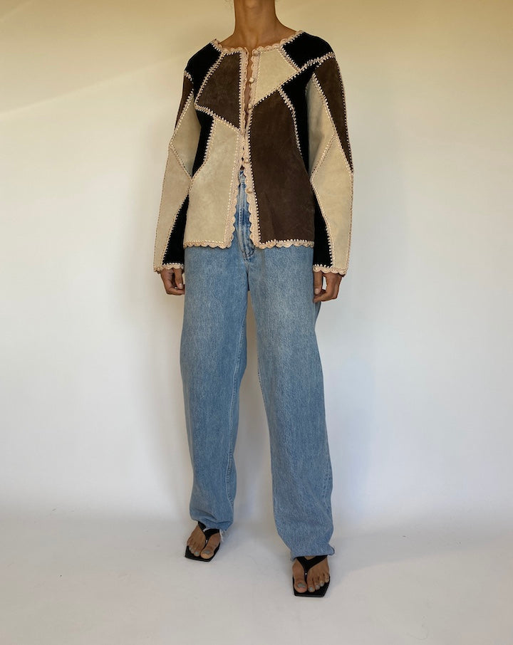 VINTAGE SUEDE LEATHER AND CROCHET JACKET 2627