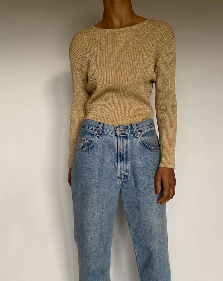 VINTAGE GOLD BEIGE LONG SLEEVE TOP 2644