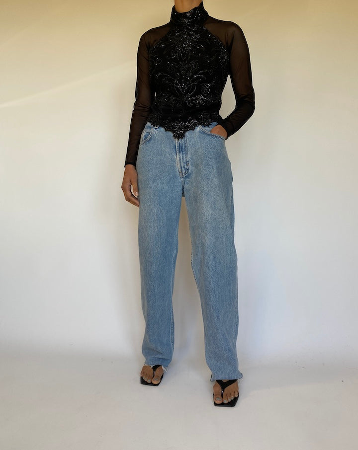 VINTAGE BLACK BEADED TOP 2673