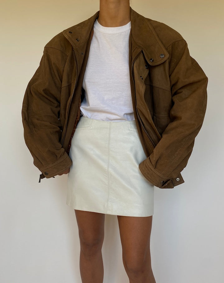 VINTAGE OVERSIZED BOXY BROWN LEATHER JACKET 2682