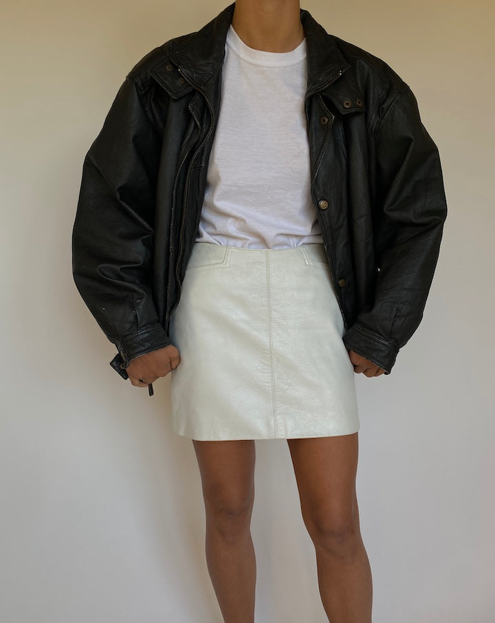 VINTAGE BLACK BOXY LEATHER JACKET 2685