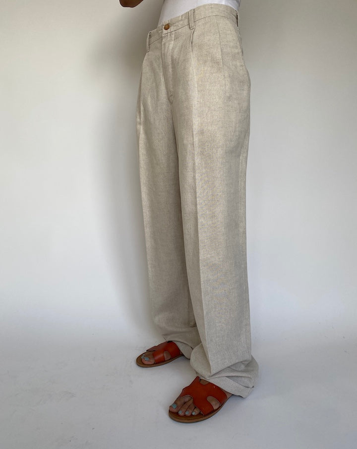 Vintage Oat Colored Long Linen And Cotton Pant 2702