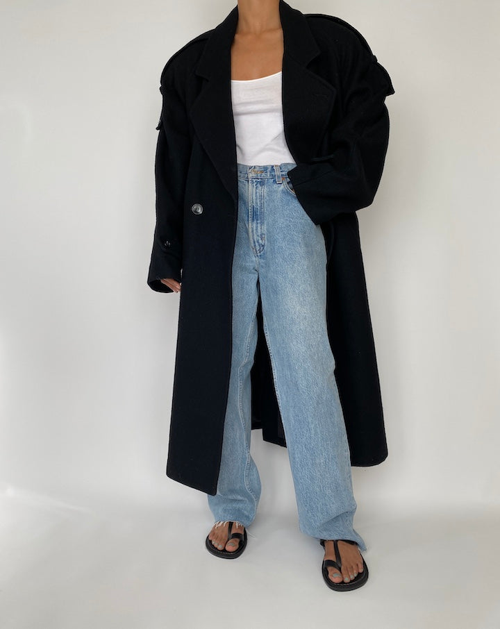 VINTAGE BLACK LONG OVERSIZED COAT 2727