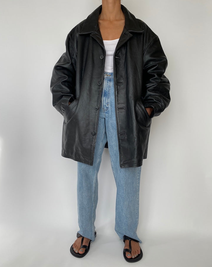 VINTAGE OVERSIZED BLACK LEATHER JACKET 2730