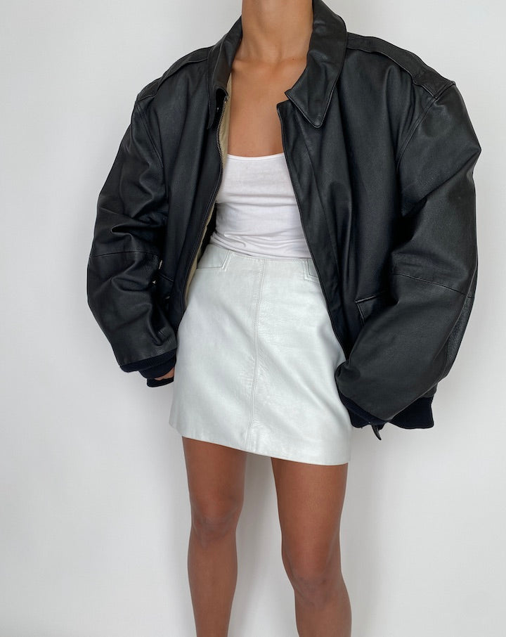 VINTAGE BOXY BLACK OVERSIZED LEATHER JACKET 2754