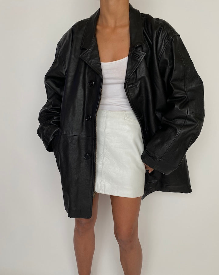 VINTAGE OVERSIZED BLACK LEATHER JACKET 2764