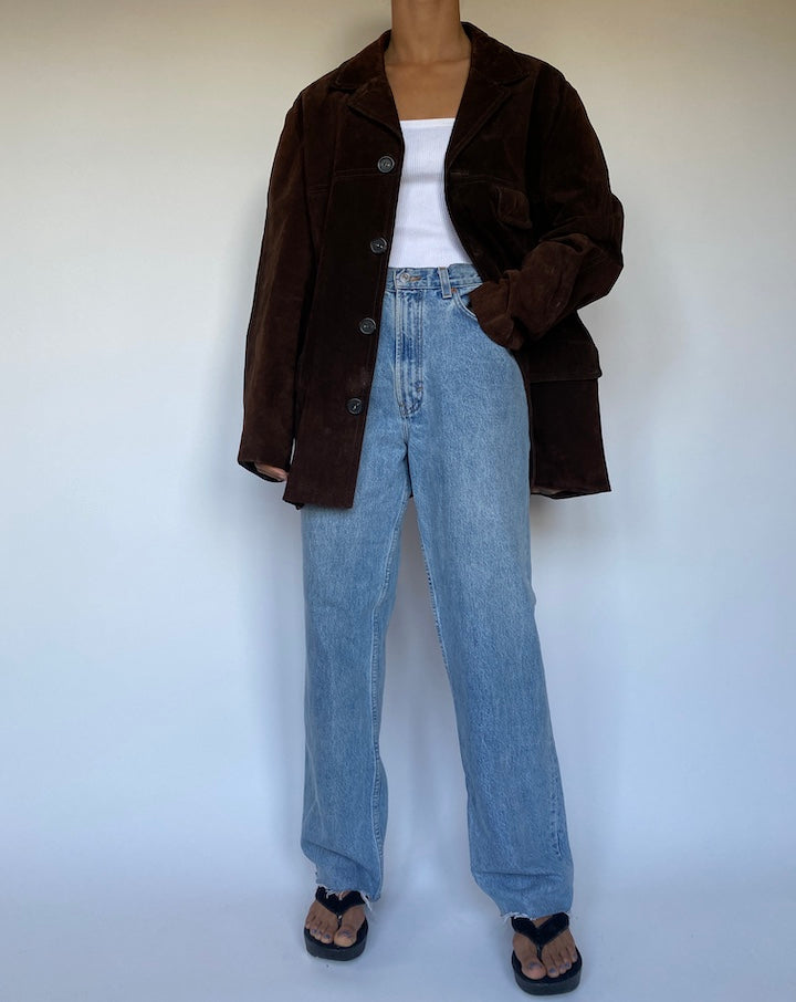 VINTAGE DARK BROWN SUEDE LEATHER JACKET 2778