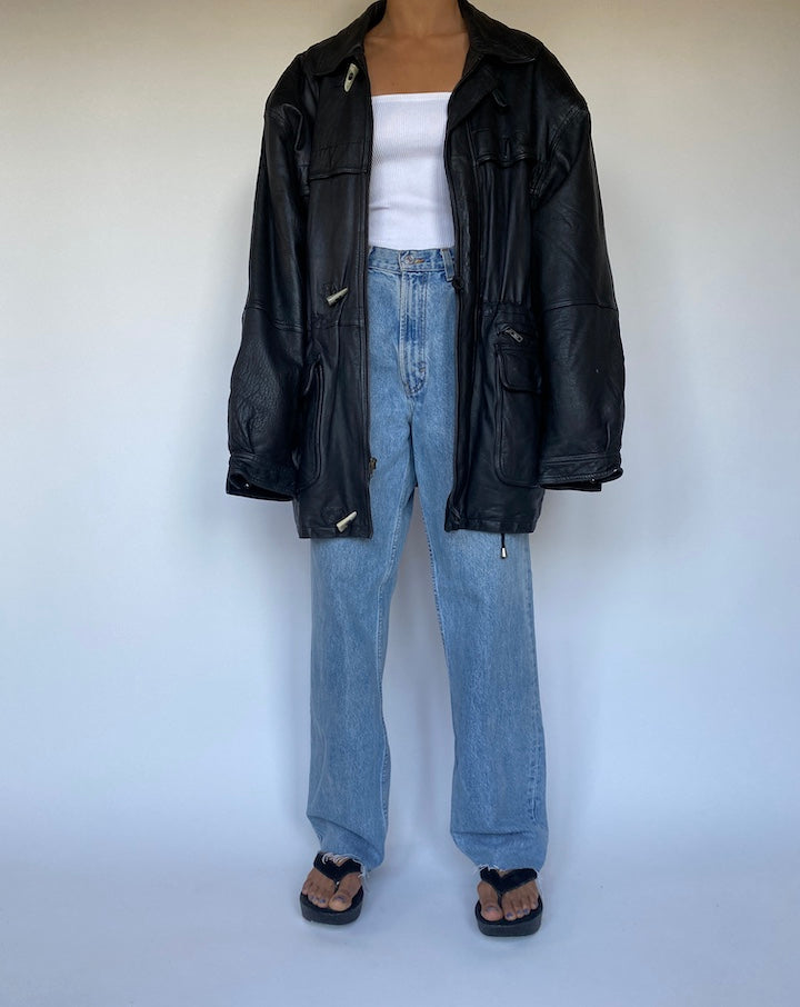 VINTAGE OVERSIZED BLACK LEATHER JACKET 2779