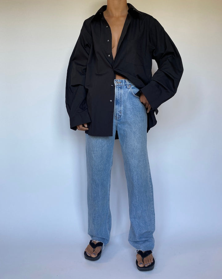 VINTAGE BLACK BUTTON DOWN LONG SLEEVE SHIRT 2795