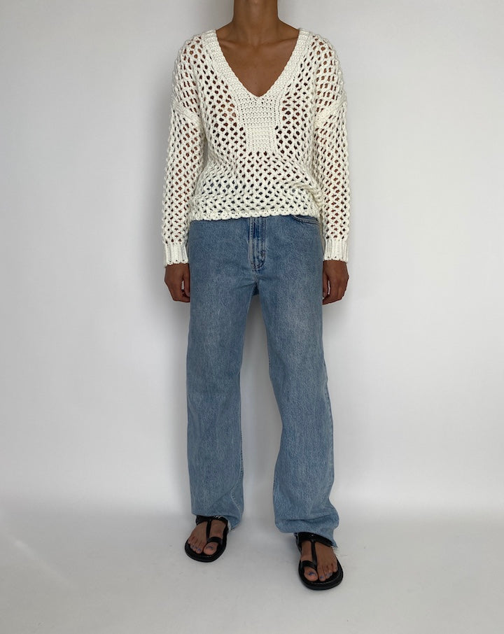 VINTAGE WHITE FISHNET SWEATER 2826