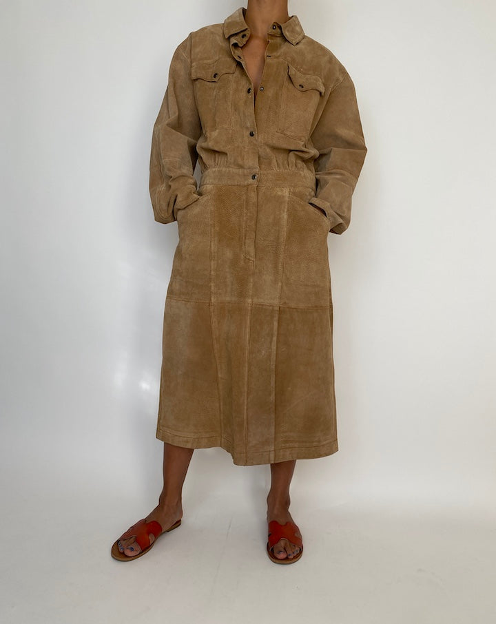 VINTAGE BROWN SUEDE LEATHER DRESS 2827
