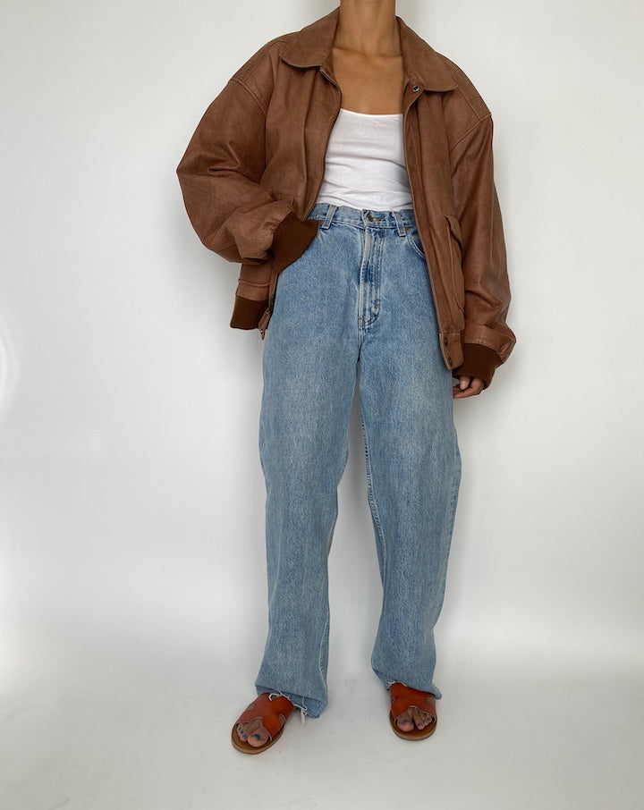 VINTAGE BROWN OVERSIZED LEATHER JACKET 2845