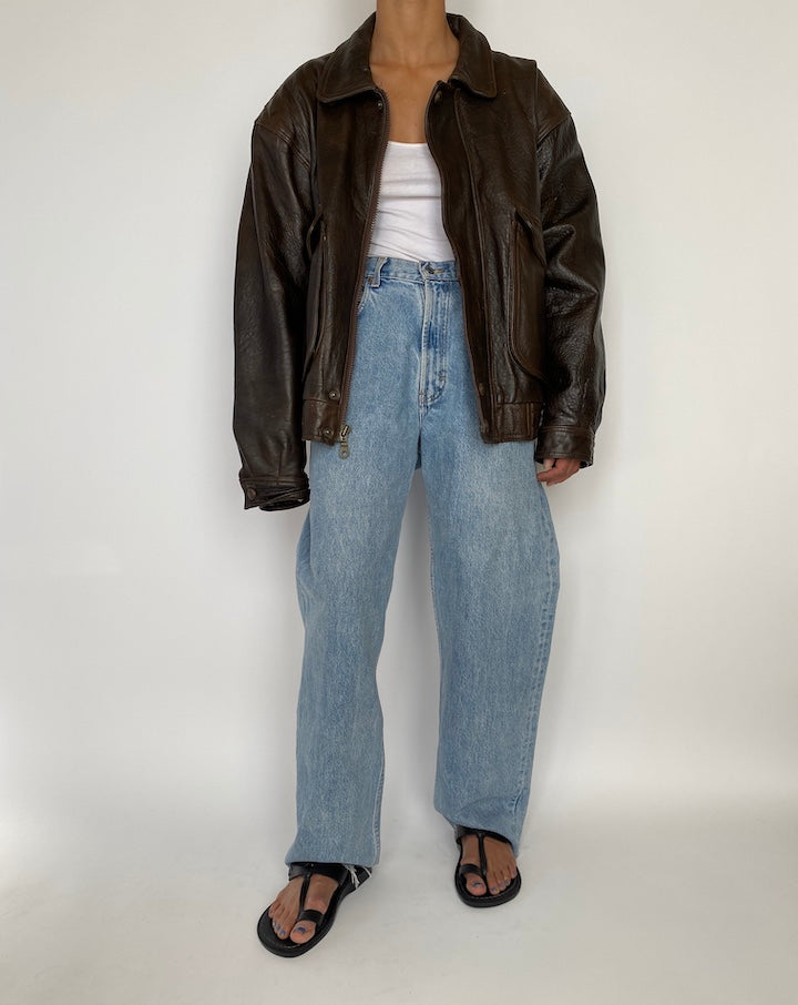VINTAGE OVERSIZED BROWN BOXY LEATHER JACKET 2846