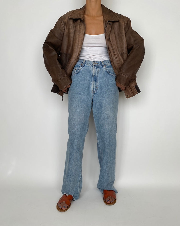 VINTAGE BROWN OVERSIZED LEATHER JACKET 2851