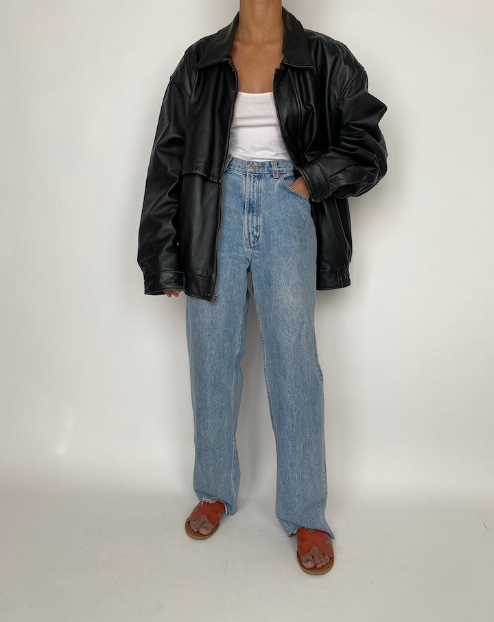 VINTAGE BLACK OVERSIZED LEATHER JACKET 2854