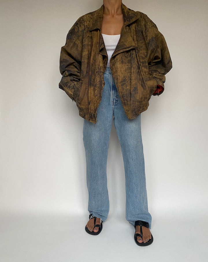 VINTAGE OVERSIZED BOXY BROWN LEATHER JACKET 2878