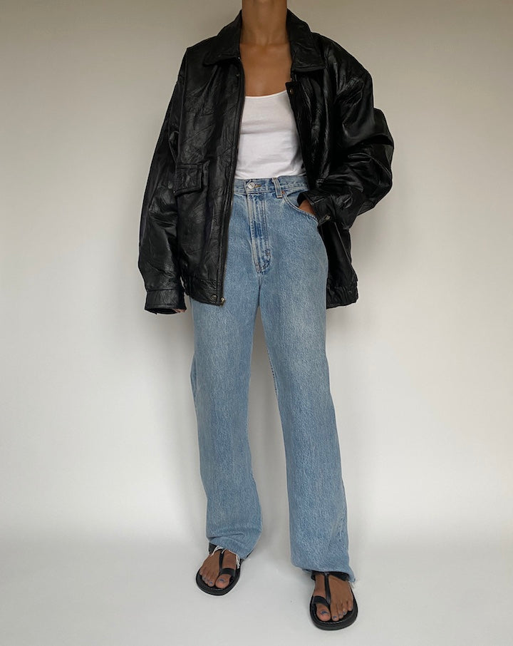 VINTAGE OVERSIZED BOXY BROWN LEATHER JACKET 2879