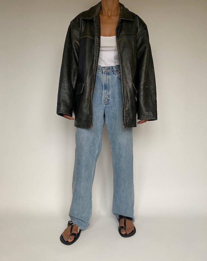 VINTAGE OVERSIZED BLACK LEATHER JACKET 2880