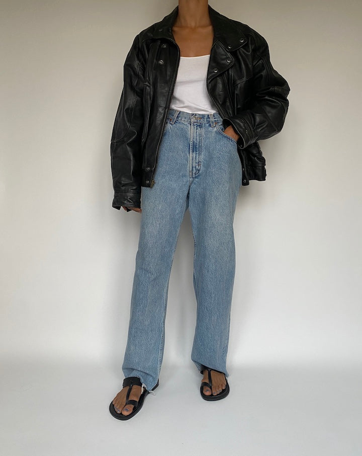 VINTAGE OVERSIZED BOXY BLACK LEATHER JACKET 2884