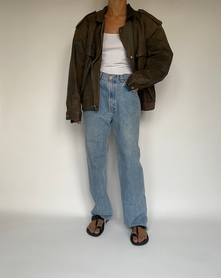 VINTAGE OVERSIZED BOXY BROWN LEATHER JACKET 2885