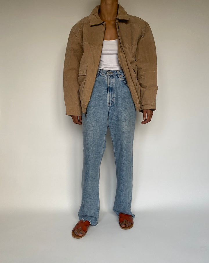 VINTAGE BOXY LIGHT BEIGE LEATHER JACKET 2888